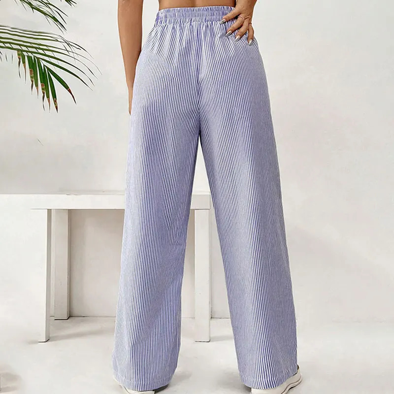 Fashion Striped Trousers Women Summer Streetwear Basic Straight Casual Slim Pants Lady Sexy Solid Simple Versatile 250318