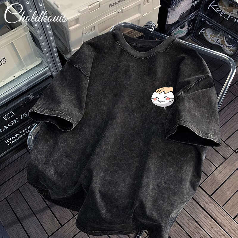 Short sleeved men's summer 2025 new trendy brand, loose fitting upper garment, round neck T-shirt with fashionable pattern