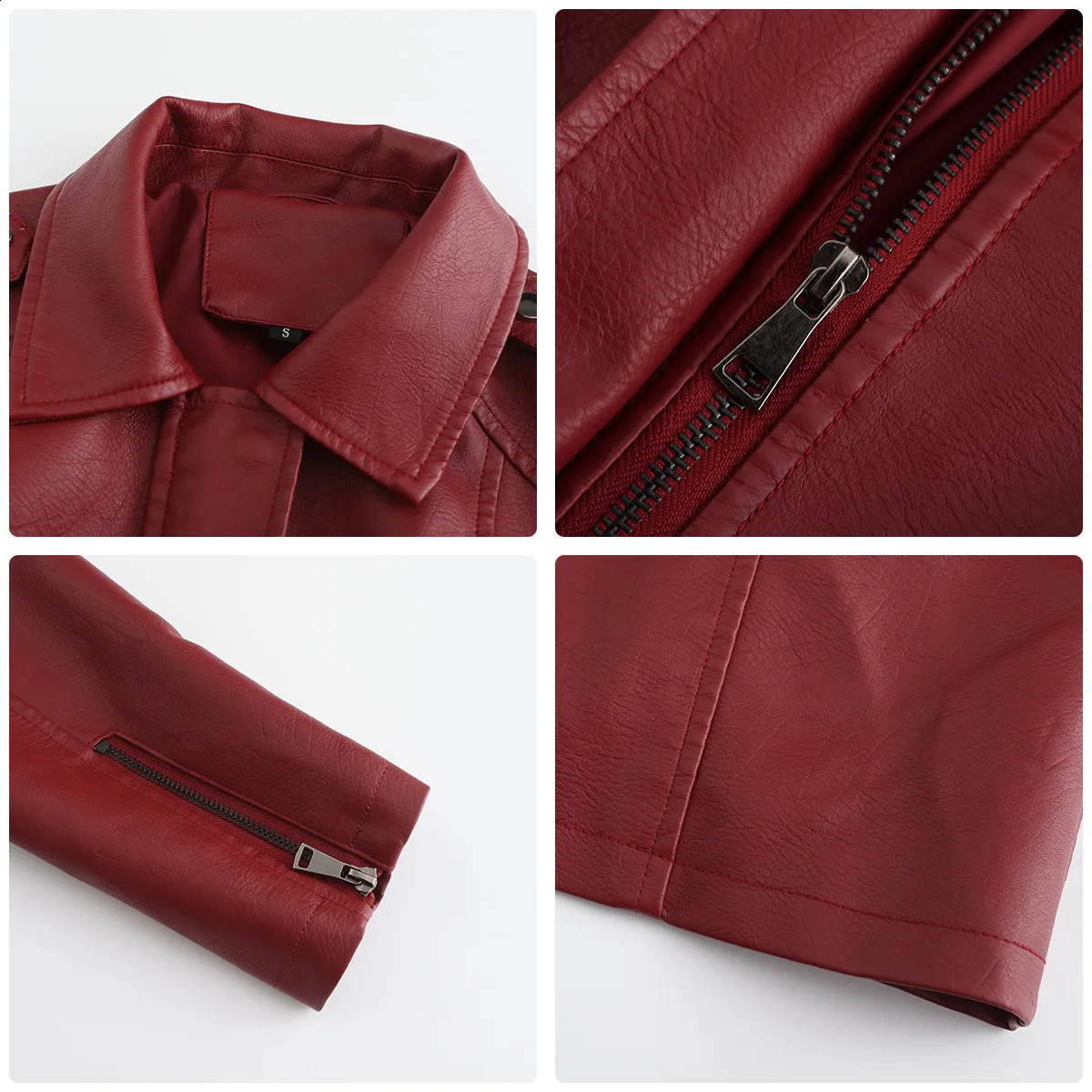 Red Long Waist Laceup Leather Jacket Womens Longsleeved Lapel PU Windbreaker Fashion Female Singlebreasted Overcoat 250319