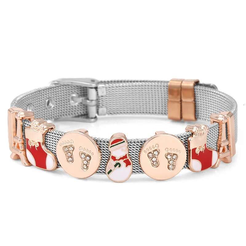 New Trendy 10mm Snowman Boots Beads Charm Bracelets DIY Mesh Keeper Bracelet Pulseras Mujer For Women Men Christmas Jewelry Gift