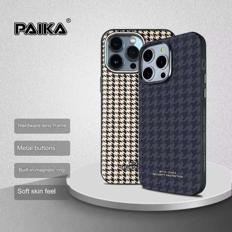 Houndstooth Magnetic Phone Case for iPhone 16 15 14 13 12 Pro Max PC Hard Back Panel Shockproonti Fall Frosted Cover