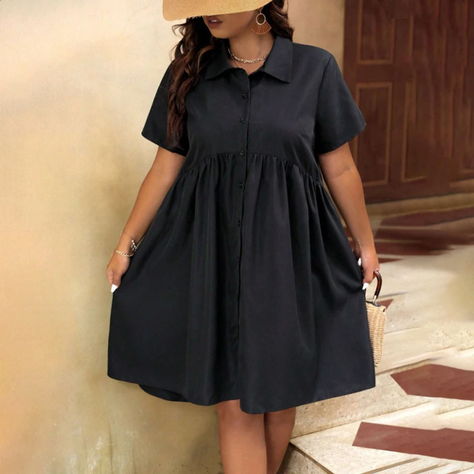 Plus size womens dress 2024 summer plus short sleeved casual slim fit oversized 250319