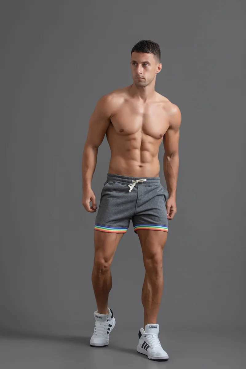 Summer Cotton Sports Casual Shorts Mens Three-quarter Pants Plus Size Casual Mens Drawstring Pants Rainbow Print W250319
