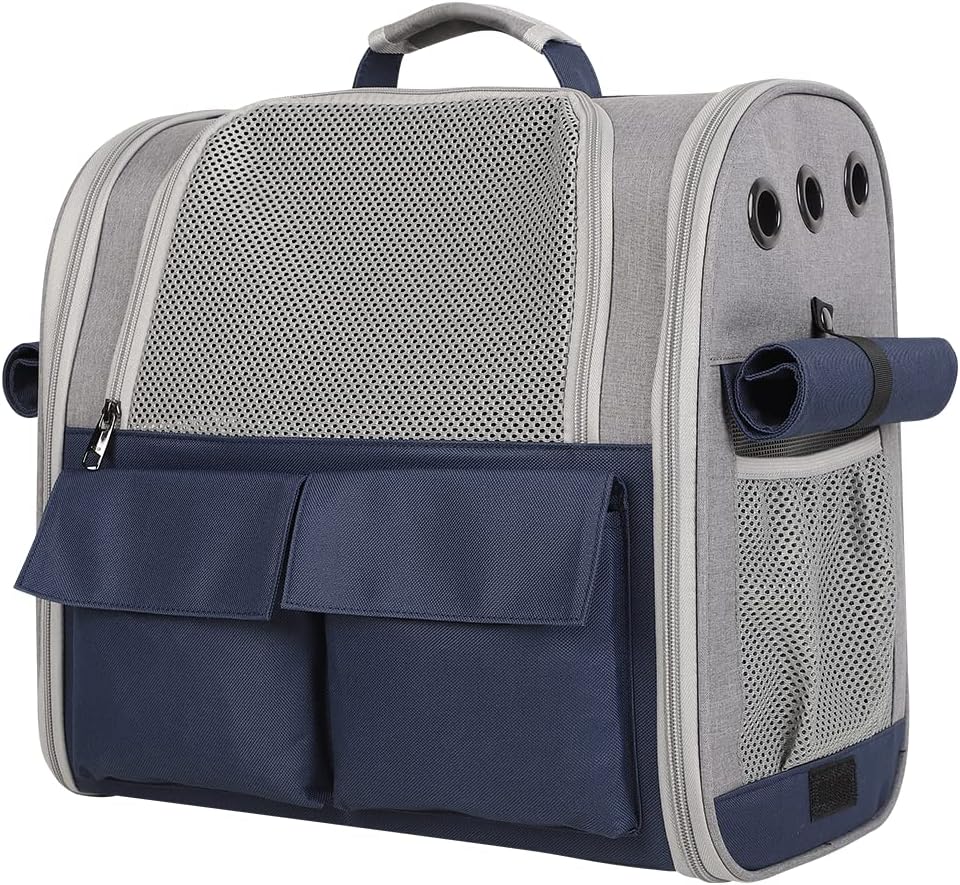 Transport Pets Cats Dogs 10 kg, Portable Backpack Large Spacious 4 Entry Top Opening 3 Pockets Pet Bag Breathable Foldable for Travel Aire Approved