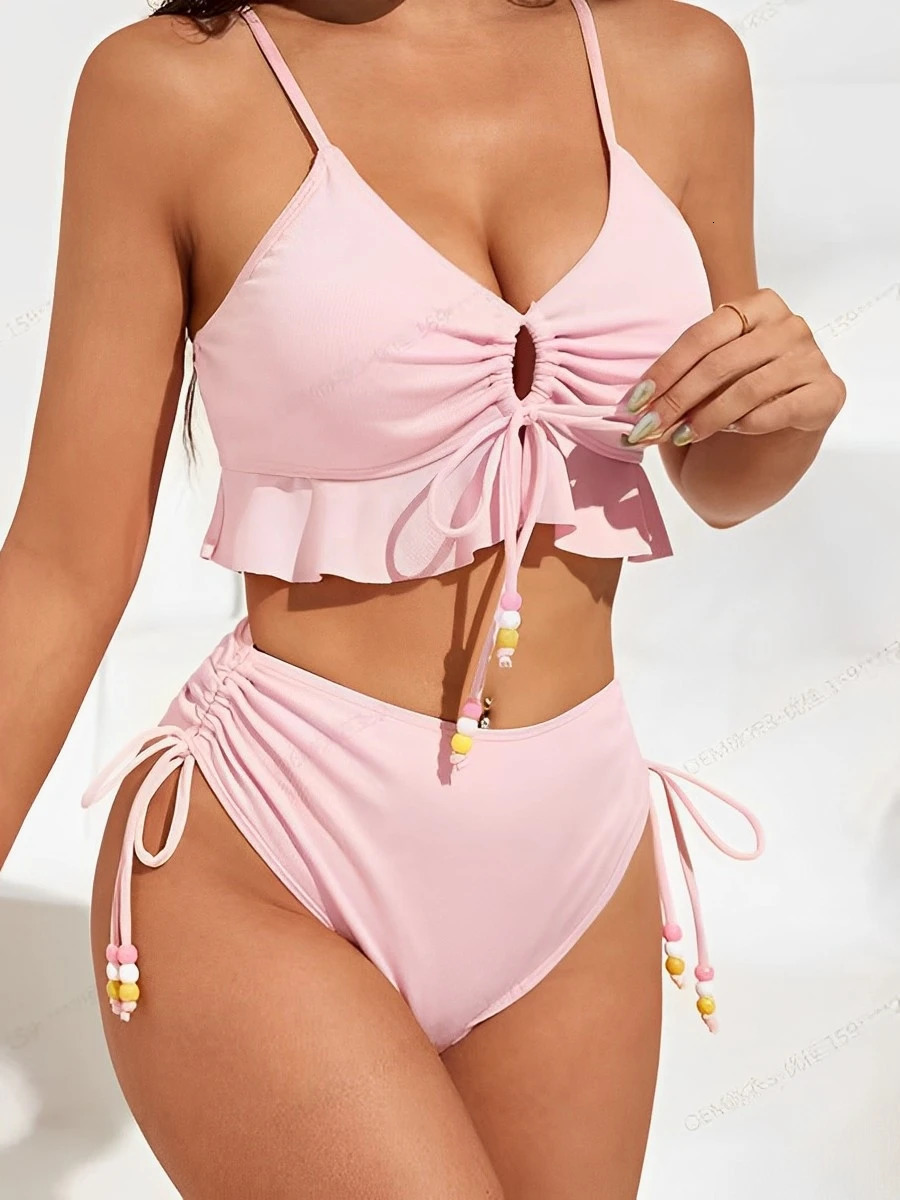 high waisted bikini womens dress swimsuit womens pleated swimsuit solid swimsuit bathroom swimsuit beachwear 250314