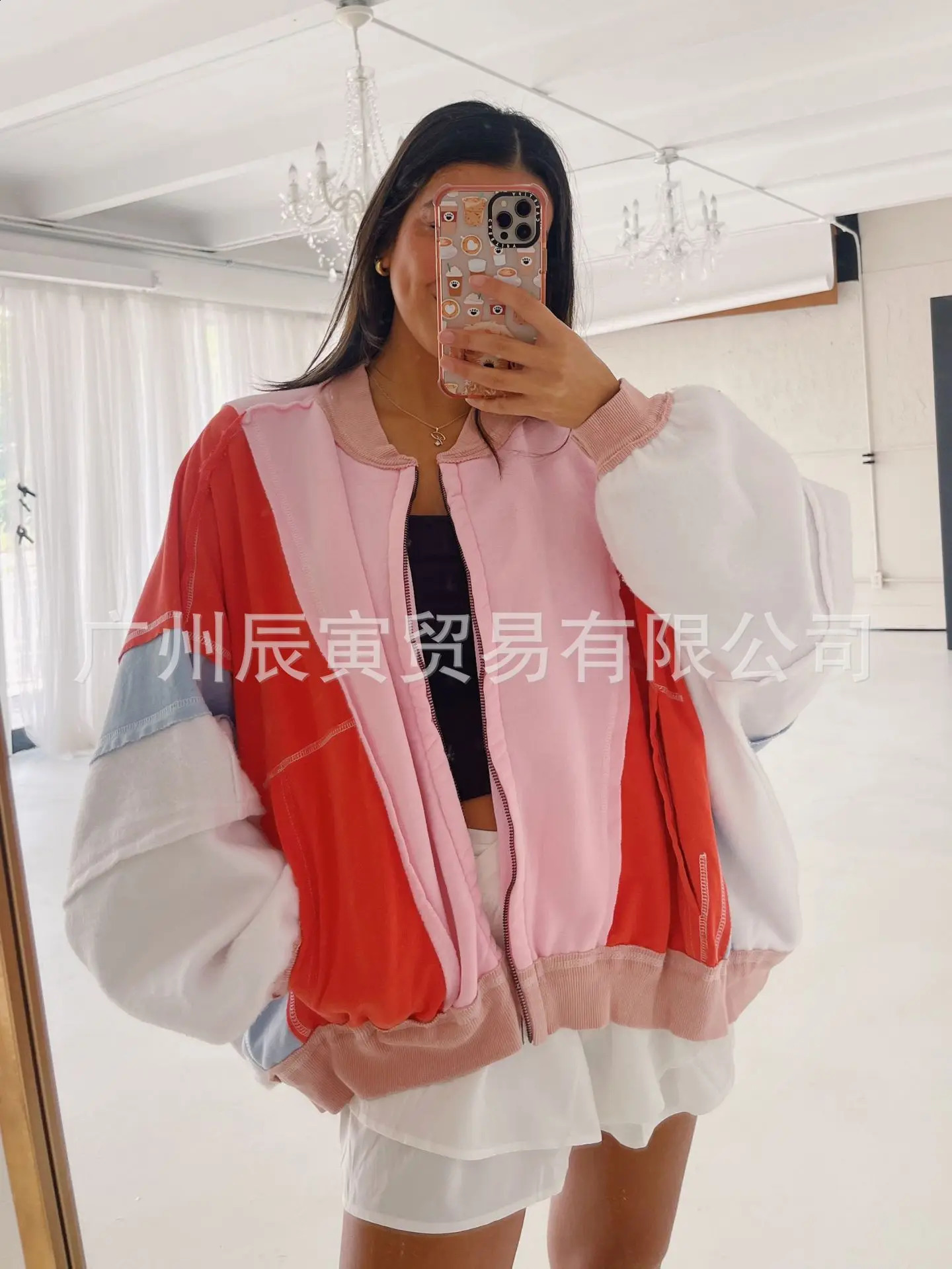 Womens Coats Zipper Baseball Jacket Casual Loose Y2k Street Clothing Punk Splicing Coat Simple Opening Spring 250317