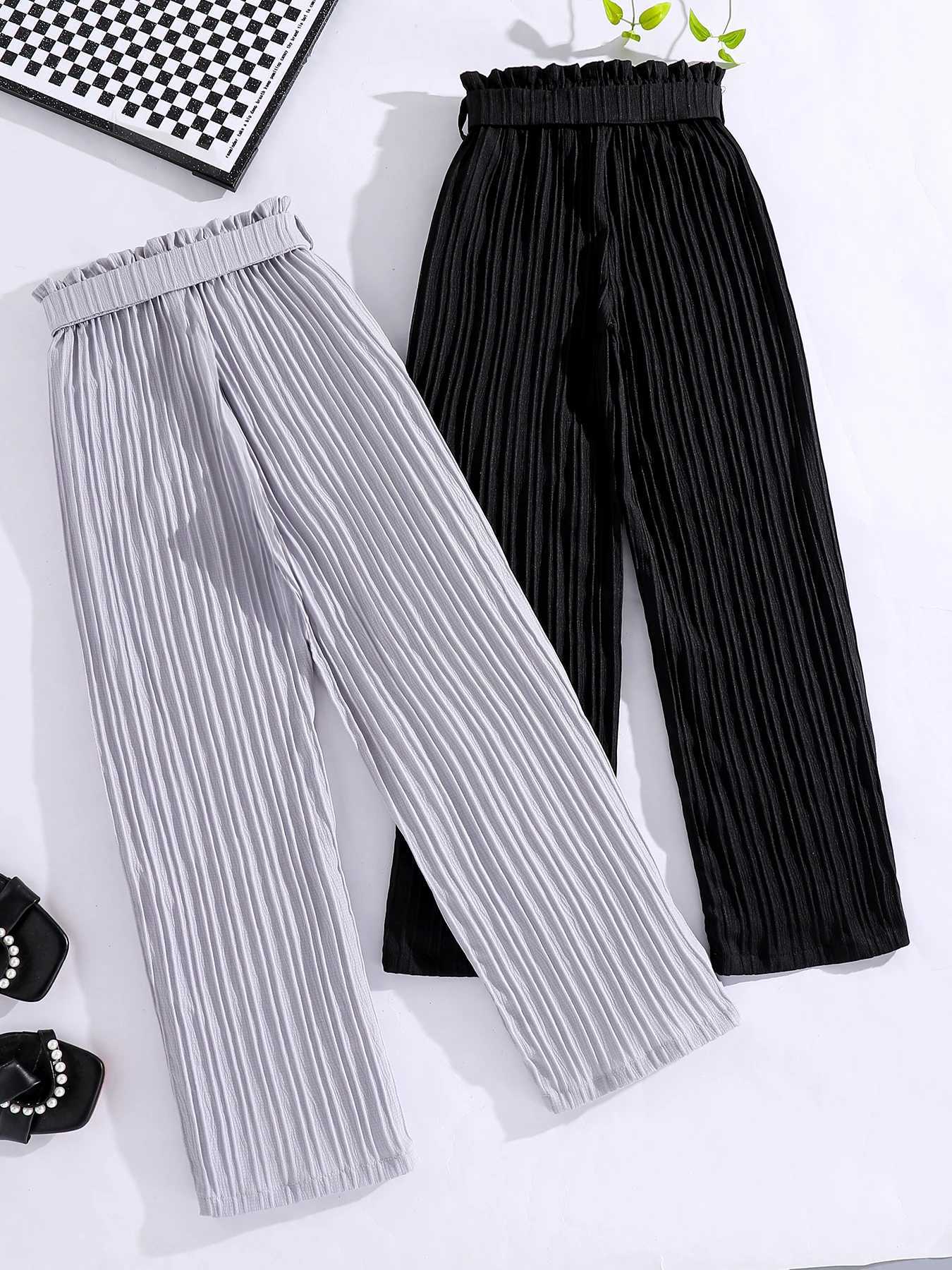 Spring and autumn girl fashion pit strip loose straight leg loose wide leg casual pants 2 piecesT250318