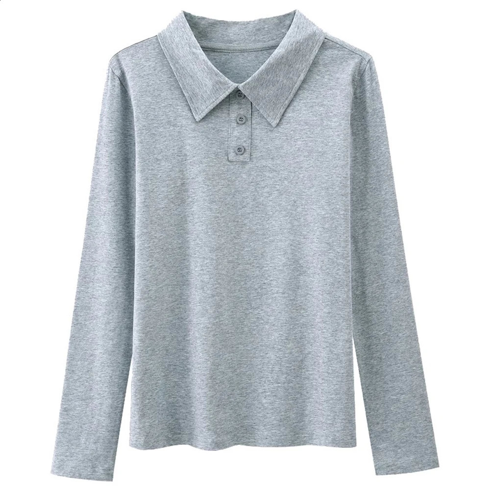 Korean version pure cotton long sleeved T-shirt for womens autumn fashion style plus size lapel top casual polo shirt 250318