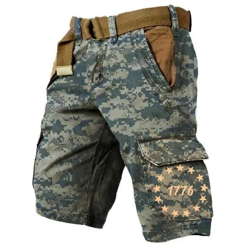 New mens 3D digital jeans trend sports street running shorts outdoor casual denim shorts military pants field training W250319