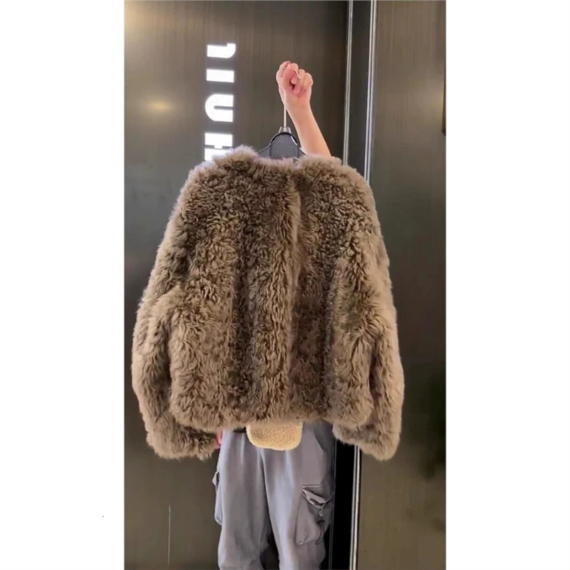 High end European style integrated lamb fur with high-end feel, super beautiful brown short coat for women in autumn and winter
