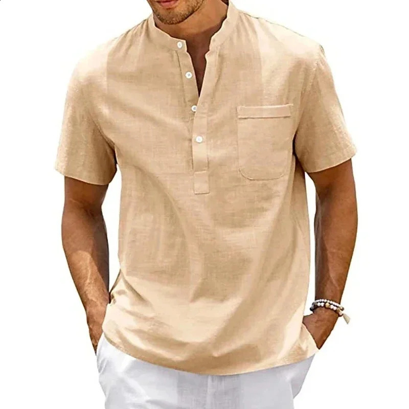 Summer mens casual slim fit polo shirt solid color breathable button short sleeved top refreshing and comfortable T-shirt 250318