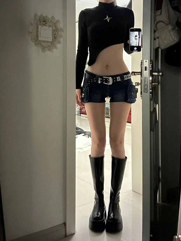 Woman Casual Slim Pants Low Waist Jean Solid Color Wash shorts Goblin Denim Shorts Y2k Classical Sexy Gyaru Dark Academia 250319