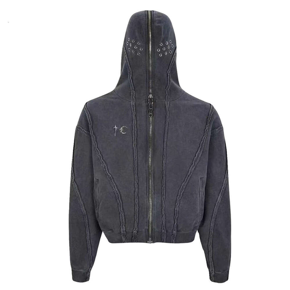 THUG CLUB VIBE Wash Wax Dyed Zipper Shark Masked Hooded Cardigan Short Hoodie Men's Trendy Brand Coat