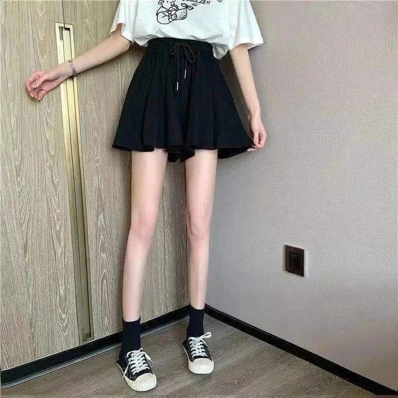 MEXZT 5Xl Summer Shorts Skirts Women Elastic High Waist Casual Wide Leg Shorts Korean A Line Loose Mini Skirt Black Short Pants 250319