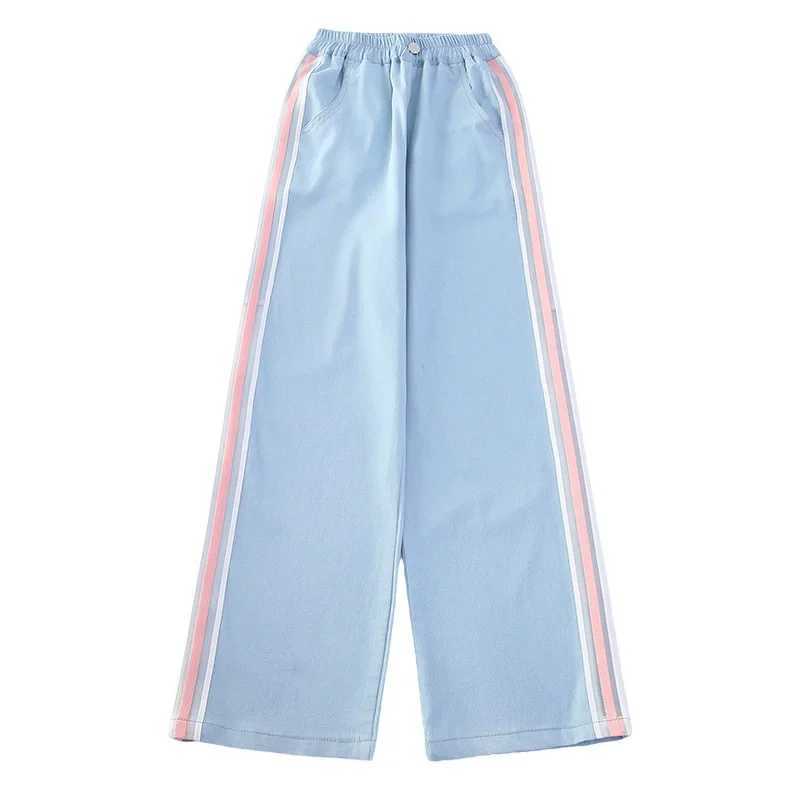Summer Ice Silk Cotton Jeans Girls Soft High Waist Wide Leg Pants Kids Thin Loose Casual Trousers Ankle Length Cool Denim PantsT250318