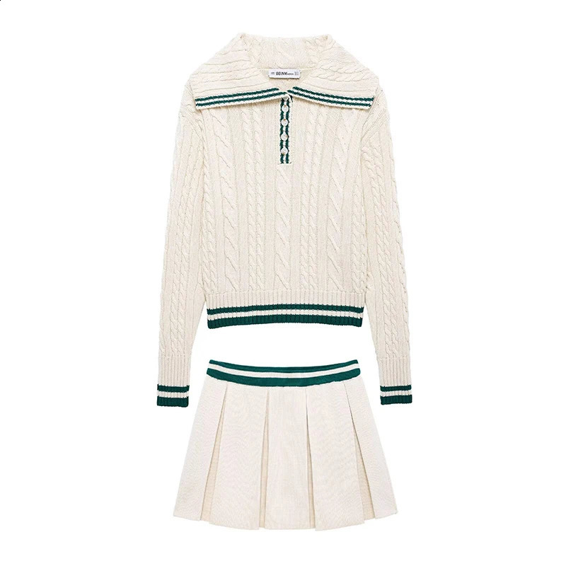 Willshela Womens Fashion 2piece Beige Knitted Pullover Sweater and Retro Elastic Waist Dress 250318