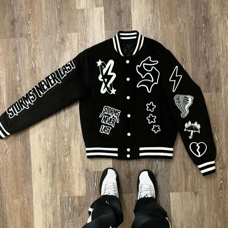 2025 New American Hip-Hop Retro Personalized Graphic Embroidery Oversized Men's Coat Y2k Haruku Gothic Casual Joker Streetwear
