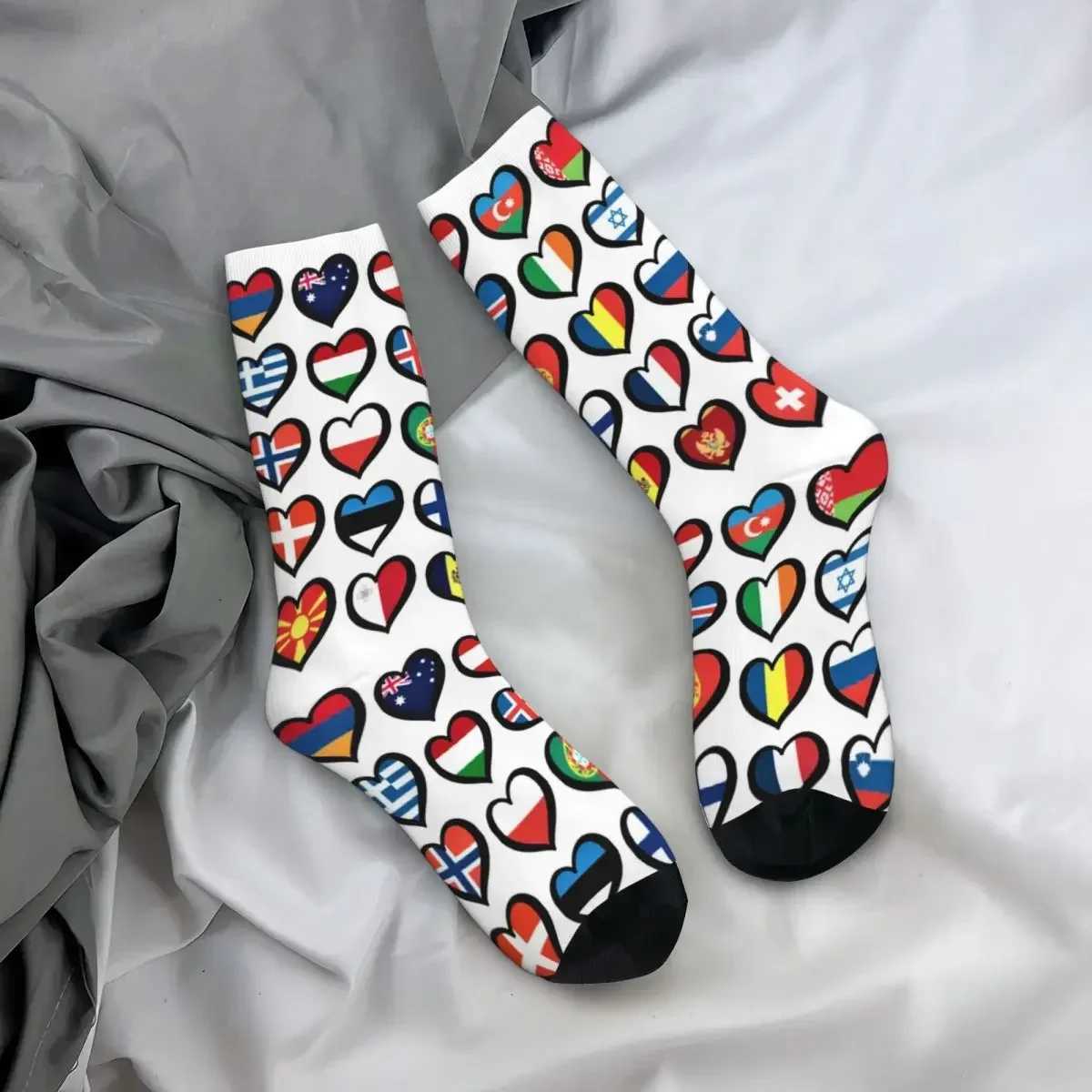 Eurovision Song Contest Flag Heart Socks Harajuku Soft Socks Four Seasons Neutral Birthday Gift Stocking Accessories X250319