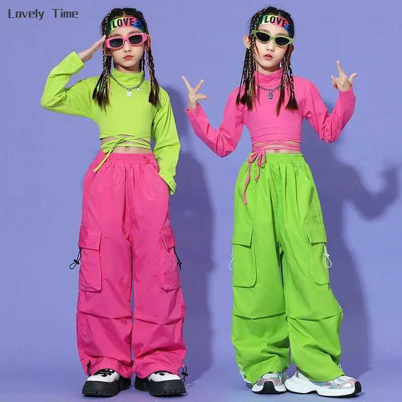 Girl Hip Hop Color Crop Top Products Pants Childrens Sports Shirts Joggers Childrens Street Clothing Jazz K-pop Street Dance Costume SetT250318