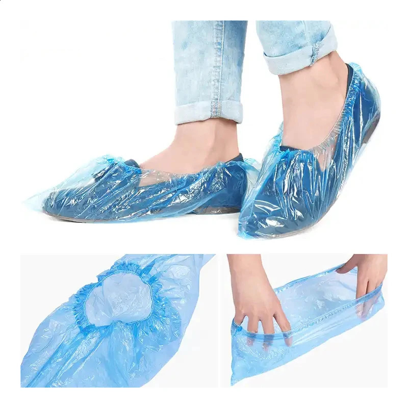100 PCS Plastic Disposable Shoe Covers Cleaning Overshoes Outdoor Rainy Day Carpet Cover Waterproof 250318