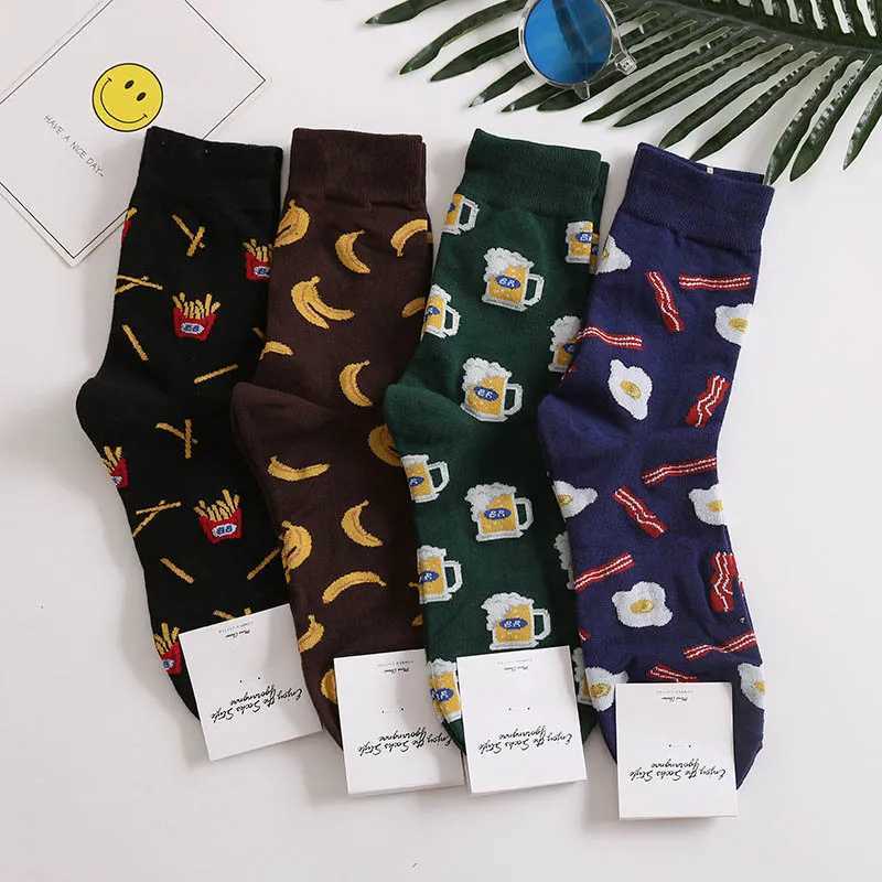 Harajuku Happy SOCKS Mens Fun Cartoon Fruit Avocado BaNANA Burger Cheese Biscuit Chicken Food SOCKS Skateboarding SOCKS X250319