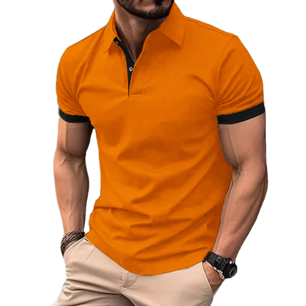 Summer Men Polo Shirts Men Short Sleeve Shirt Contrast Color Lightweight Streetwear Casual Lapel Collar Tops 250319