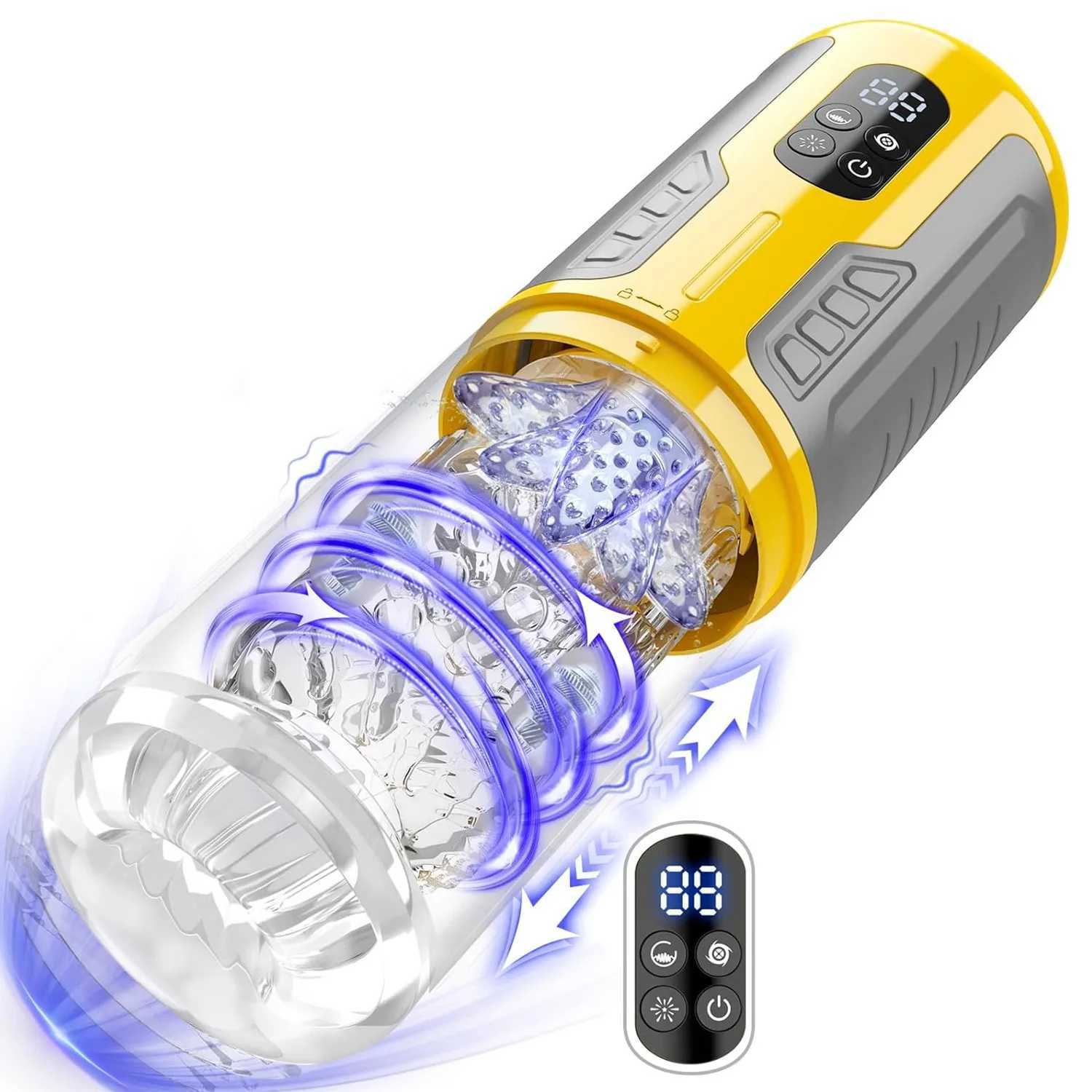 6-in-1 male sex machine penis pump vibration stimulation rotating tongue licking one click burst mode LCD display male masturbationXJ250319