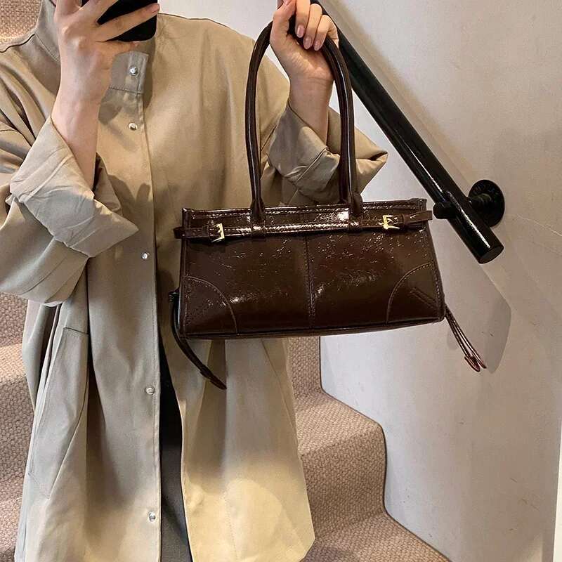 LEFTSIDE PU Leather Underarm Lady Shoulder Bag For Women 2024 Winter New Fashion Y2k Tote Bags Retro Handbags And Purses