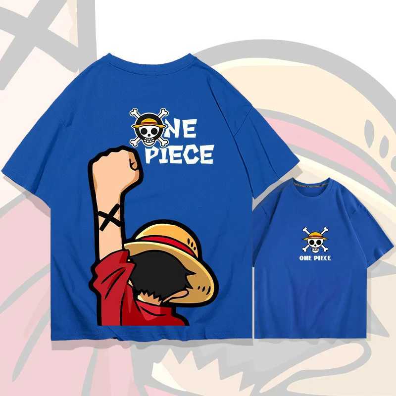 One piece Luffy Summer 100% Cotton Mens Round Neck Short Sleeve Y2K Outdoor Hip Hop Casual Top Street Fashion Mens WearT250318
