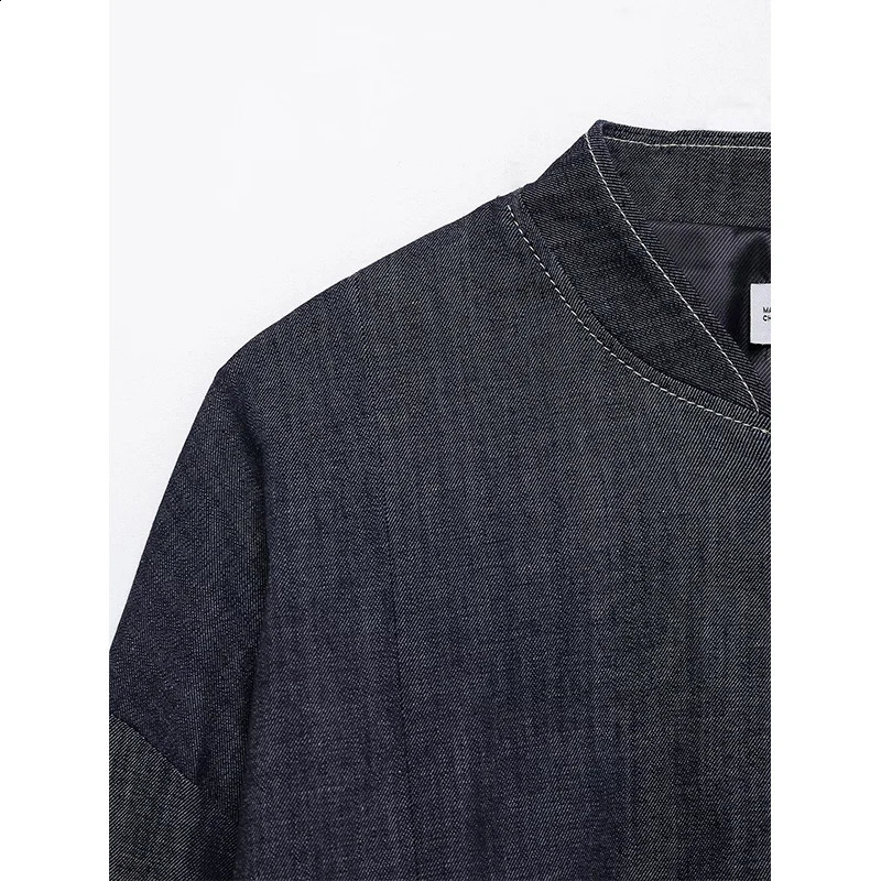 RAFZNB Womens Denim Bomber Jacket Fashion Stand Collar Long Sleeve Retro Unique Top 250319