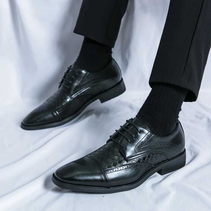 Trend Blue Social Shoe Mens Large Size 38-48 Lace Mens Dress Shoes Low Cut Comfortable Leather Shoes Mens Chaussures Homme CuirXJ250319