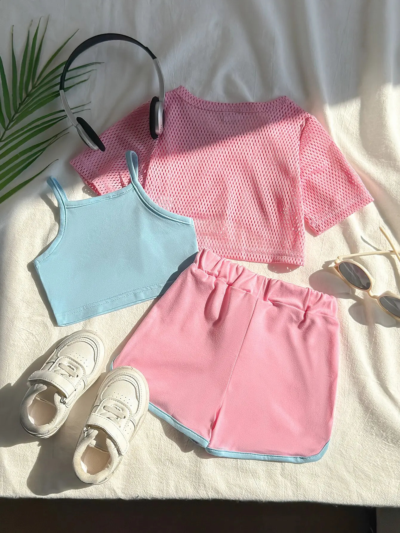 Outdoor sports clothes tennis running basketball cute and loose 3piece set digital printing baby girl 250319