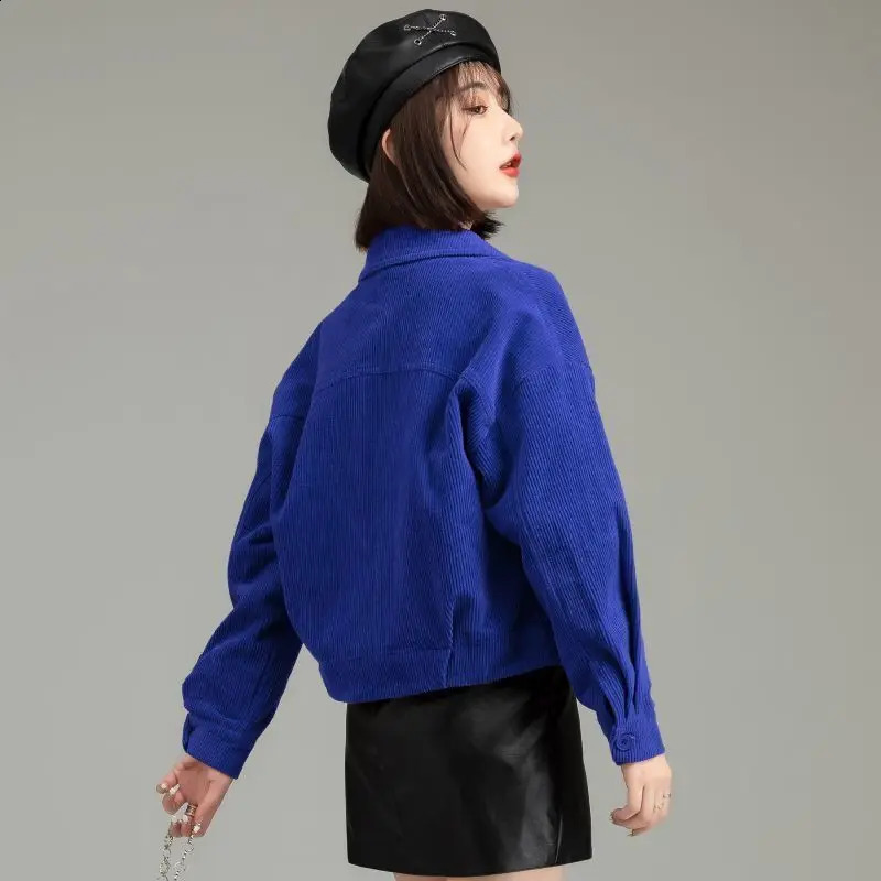 Corduroy jacket womens lapel 4 colors simple single chest student clothing autumn full match Korean style 250317
