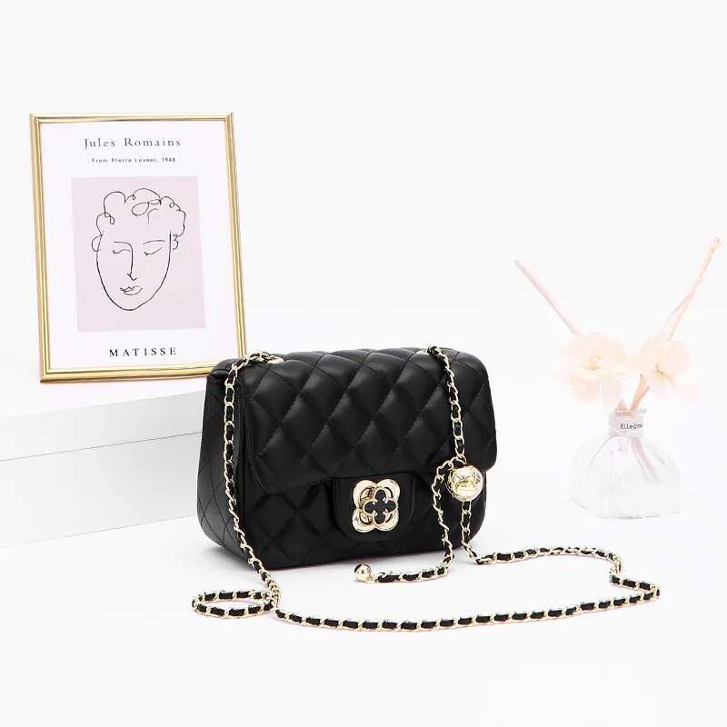 New 2025 Designer Bag Light Luxury Style Black Diamond Grid Chain High Quality Shoulder Bag Women's Small Fragrant Bag Wallet Handbag
