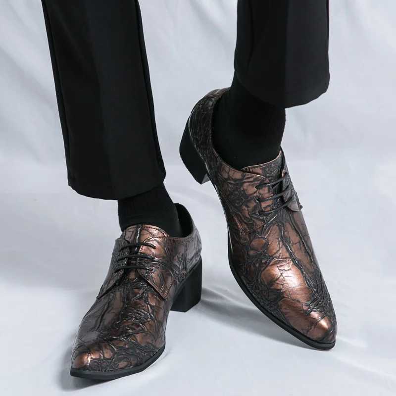Retro Brown Mens Formal Shoes Comfortable High Heels Dress Shoes Mens Pointed toe Party Leather Shoes Mens Casual ShoesXJ250319