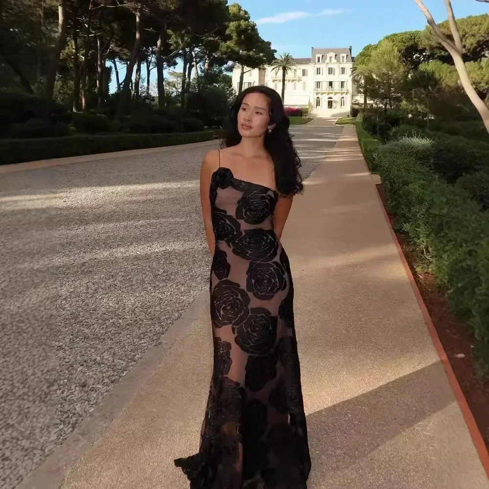 Oligai Birthday Dress for Women 2024 One Shoulder Elegant Dress Sexy Mesh Bodycon Dress Flower Wedding Guest Party Dresses 250318