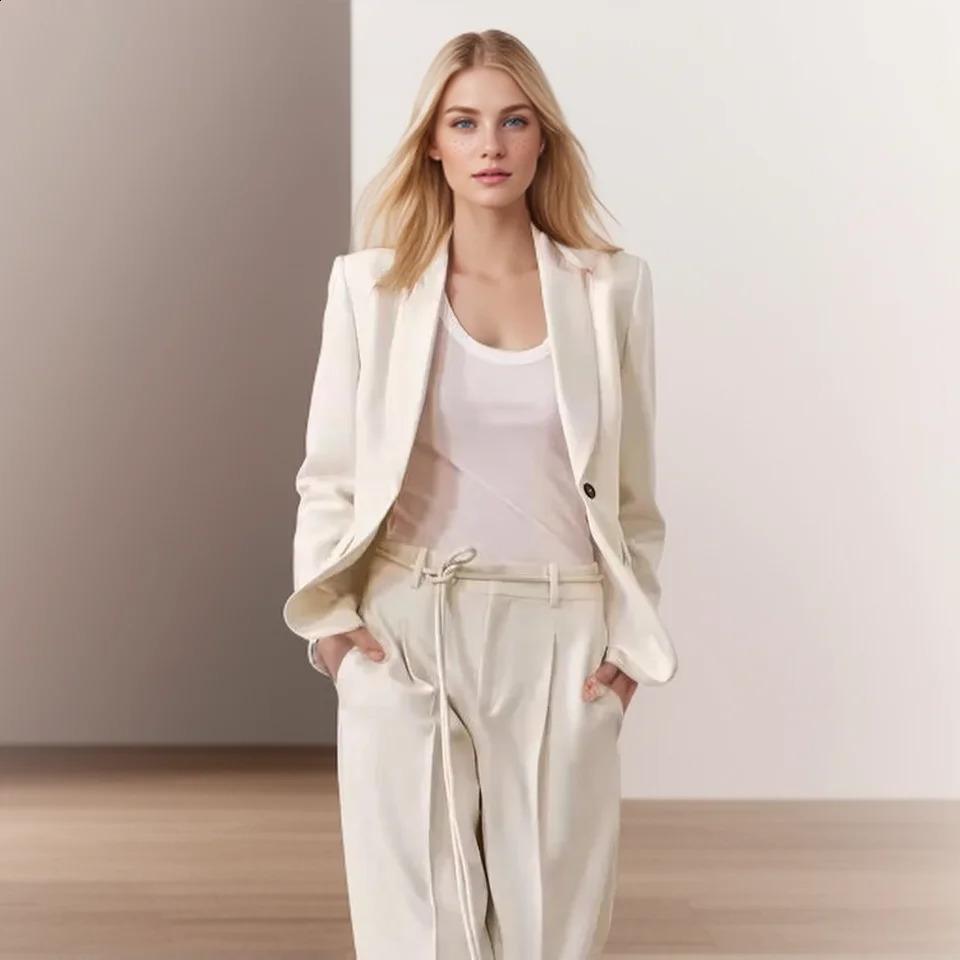 2024 Womens Fashion Dress Collar Slim Fit Suit Coat Pants Set 250319