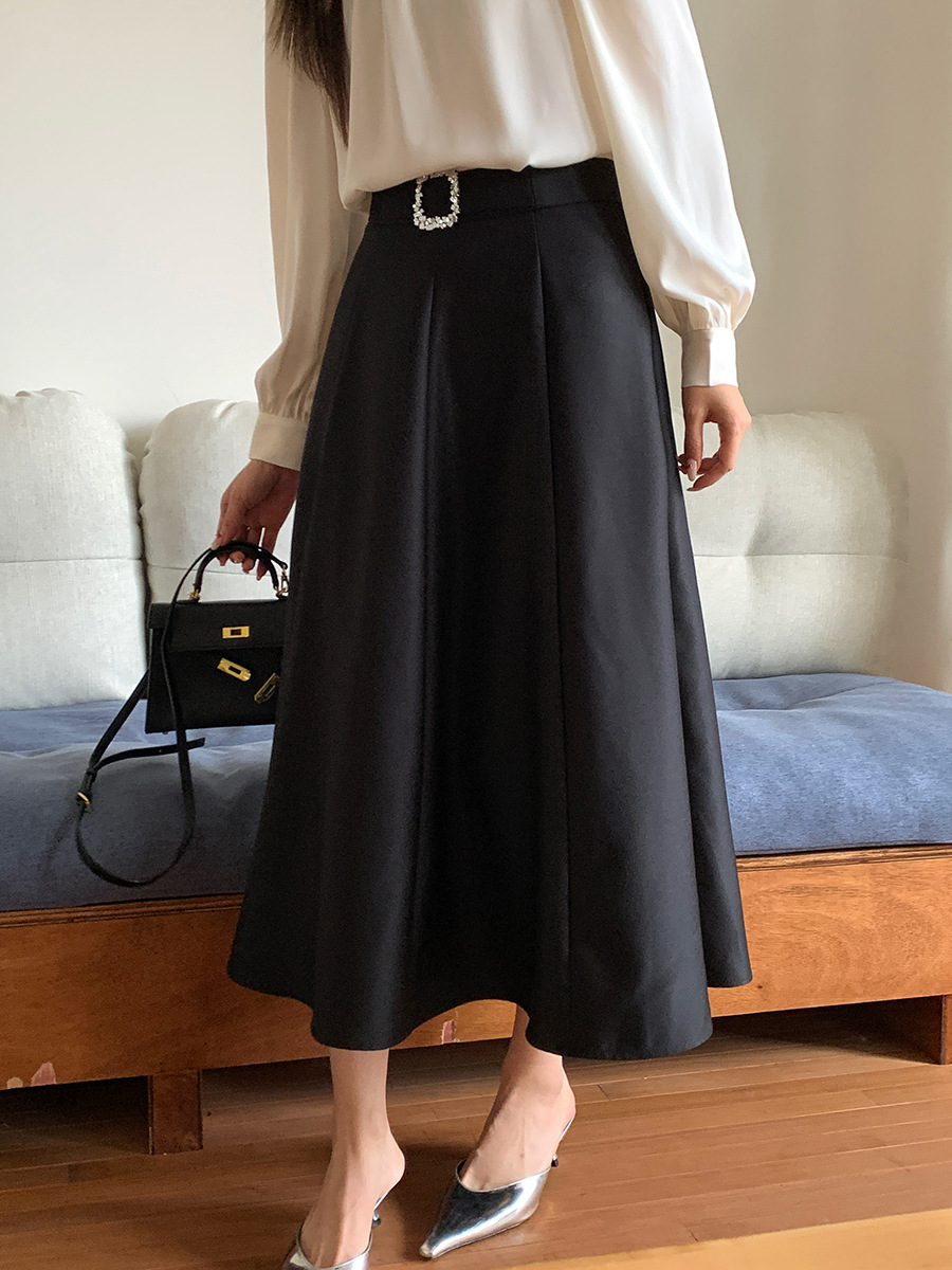 D99 New Early Spring Black Skirt Women's High Waist Loose Korean Style All-match Midi Long