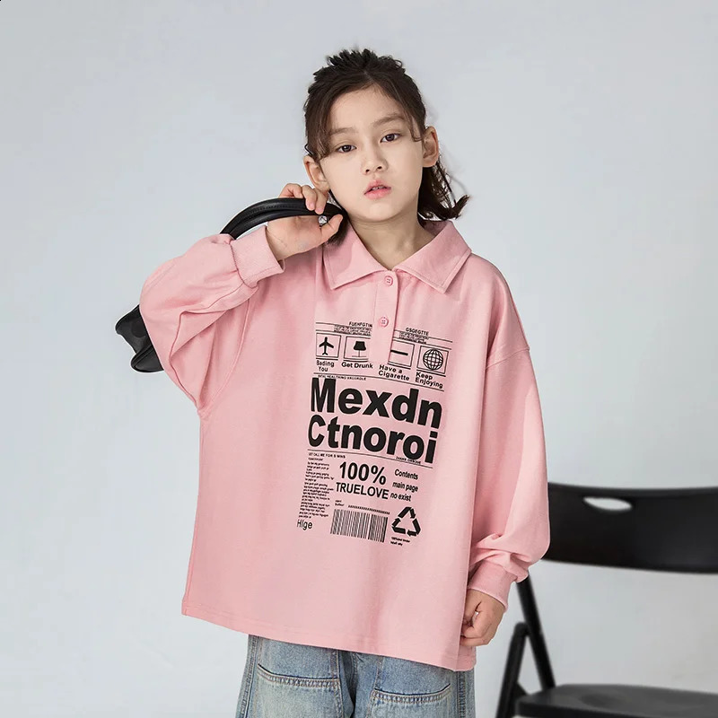 Fashion Kids Spring Autumn Sweatshirt Clothes for a Girl Letter Print Long Sleeve Polo T-shirt Print Girl Cotton Polo Shirt 250319
