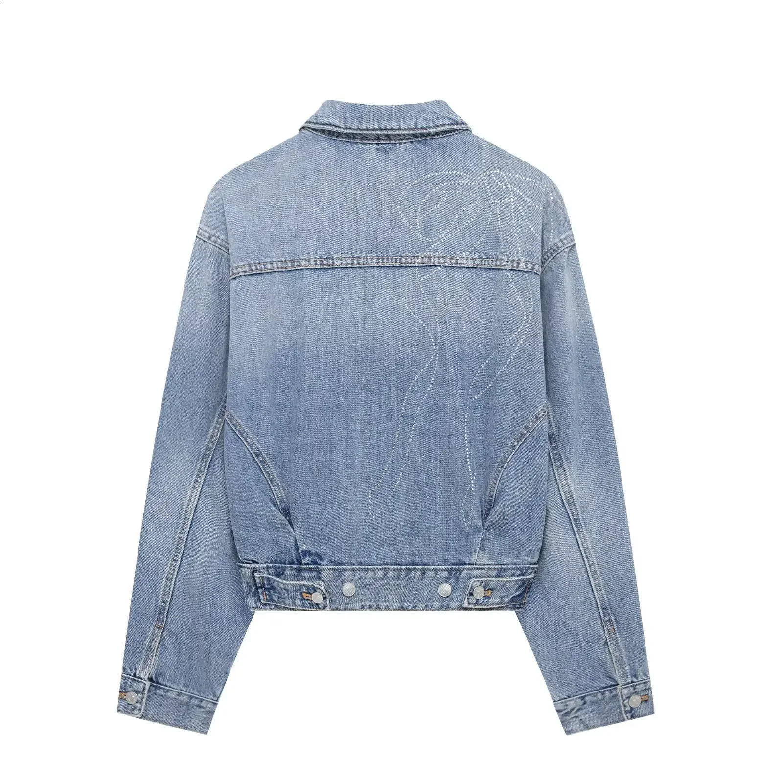 Casual diamond embossed lapel single button denim jacket for women crossborder style elegant and fashionable 250319