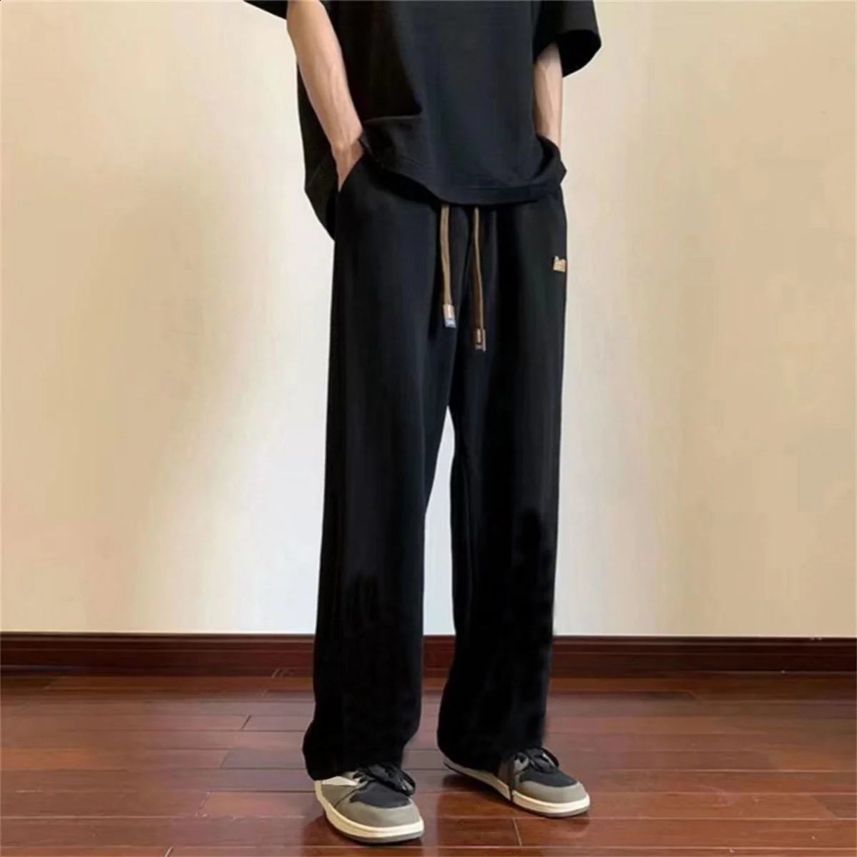 Summer Mens Pants Large Pocket Black Loose Outdoor Elastic Sports Student High Street Grey Boy 250319