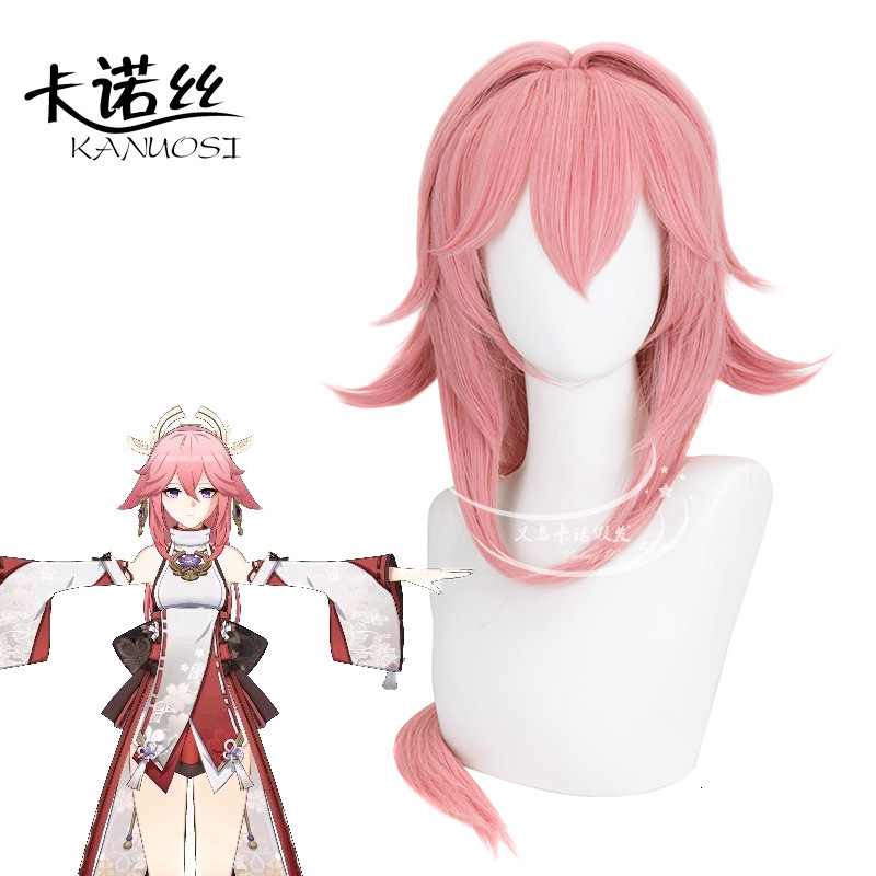 Genshin Impact Eight Fold Godson Cos Wife City Wig Imitation Scalp Both Sides Of The Curl Up Pink Long Straight Hair