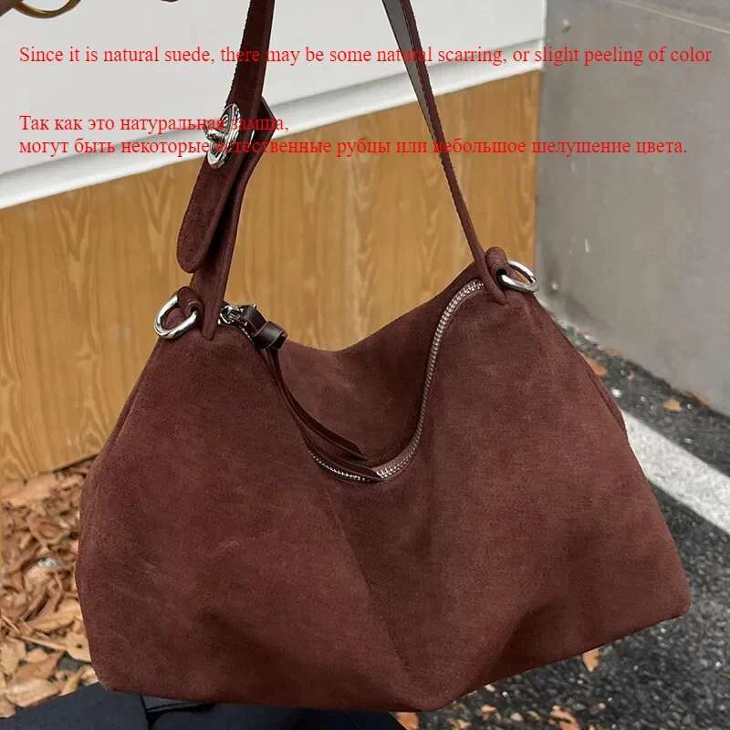 Women Niche Suede Pouch Underarm Bags Retro Matte Cowhide Shoulder Crossbody Handbag Trendy Bag