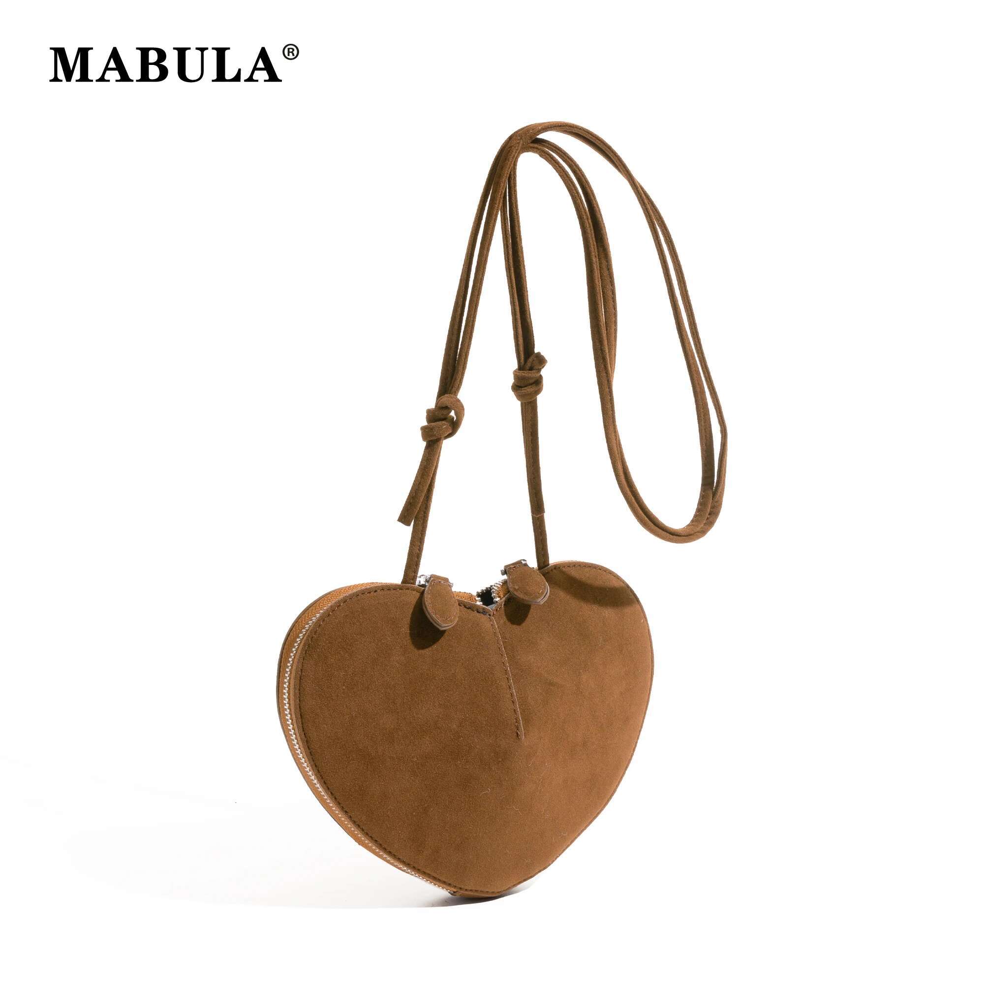 MABULA Faux Suede Vintage Heart Shape Crossbody Bohemian Fashion Design Purse For Woman Simple Casual Phone Bag