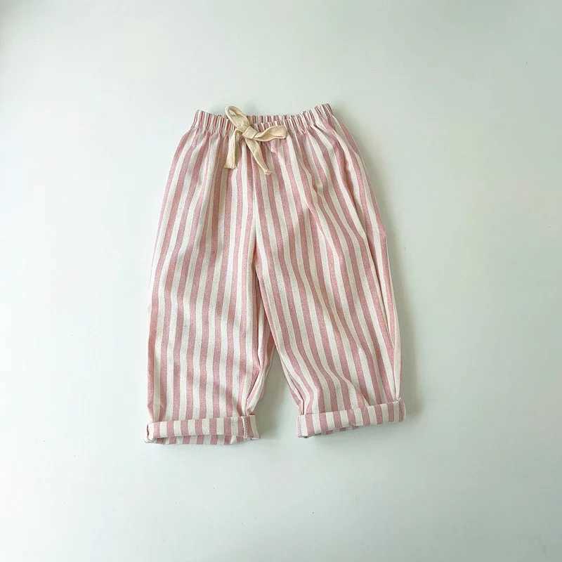 Spring and summer boys striped loose pants baby girls retro casual linen cotton Halan pants childrens lace up pants childrens clothingT250318