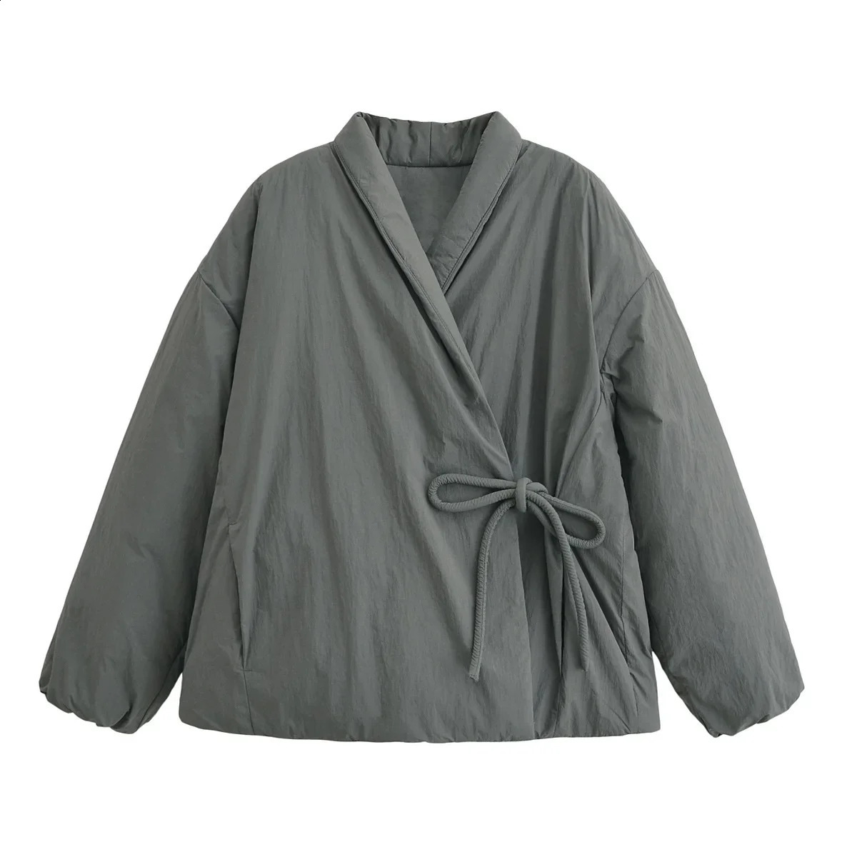 Autumn Double Flip Tie Solid Color Kimono Style Cotton Jacket Womens Fashion Casual Clothing 250319