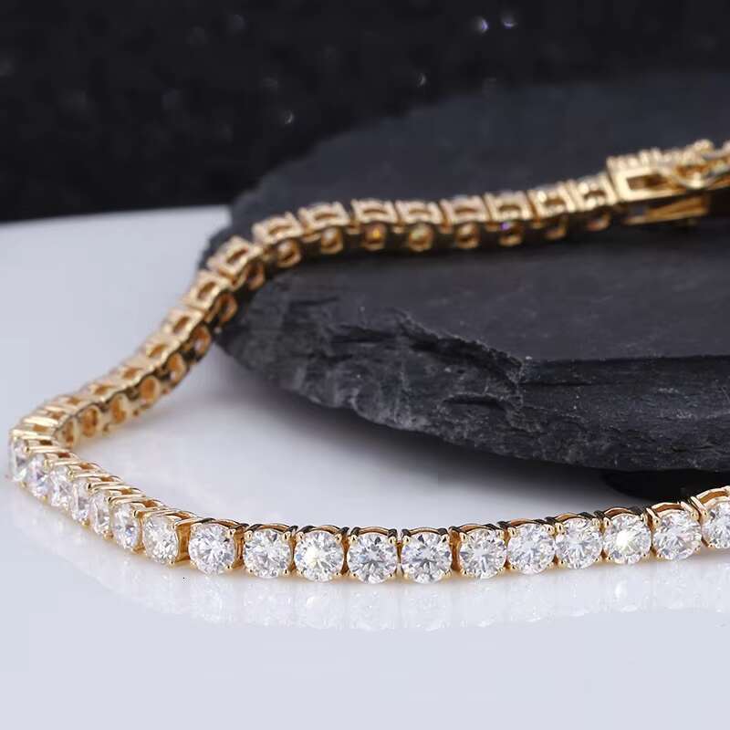 Starsgem Chain Round Shape 3mm 4mm Lab Grown Dia CVD HPHT 14k Solid Gold Tennis Bracelet