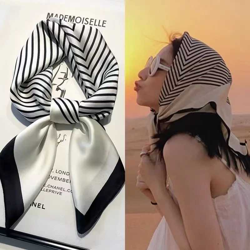 Luxury silk scarf with black and white striped packaging suitable for warm Mtifunction silk touch collar X250319