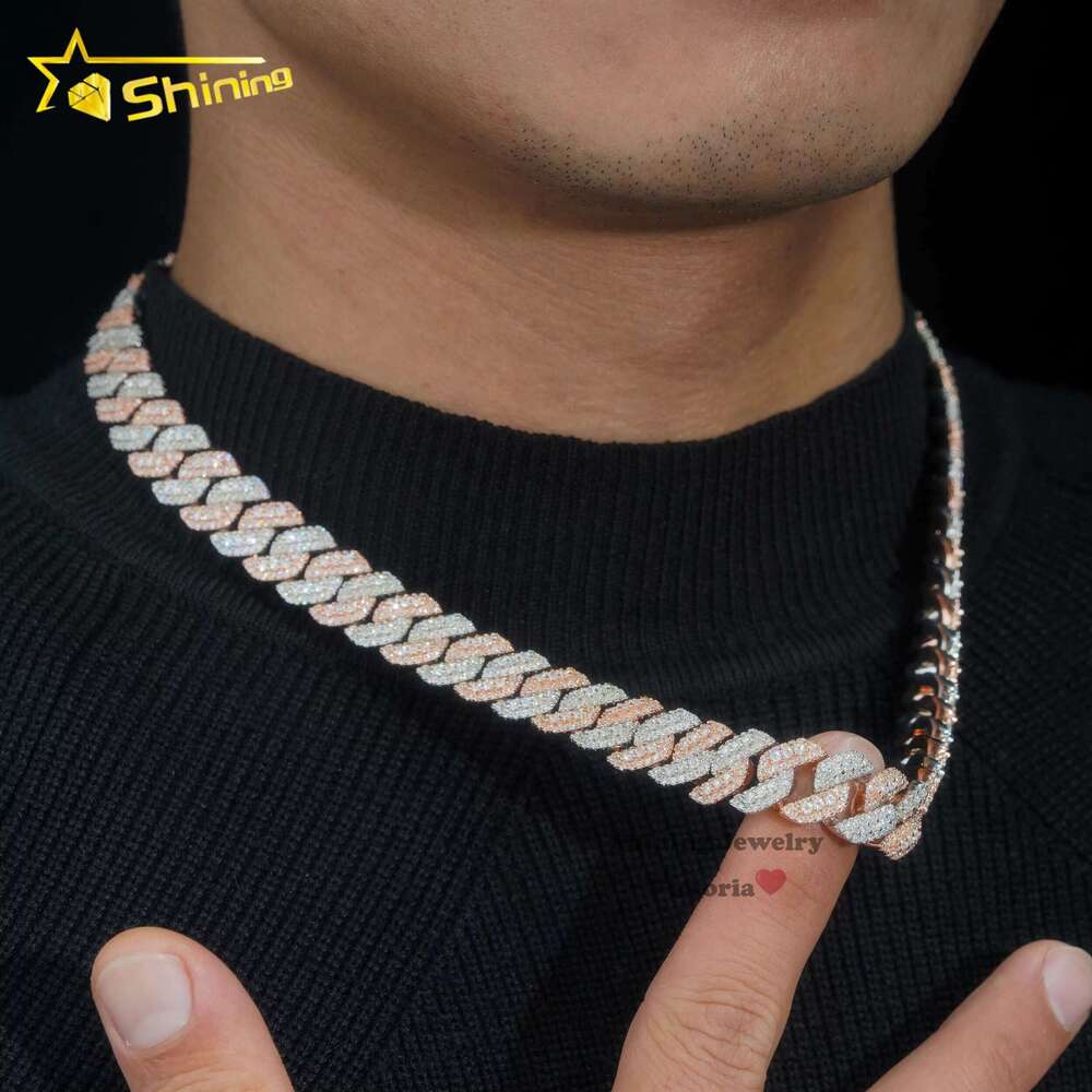 Rose Gold Plated Two Tone Iced Out 13Mm Sterg Sier Pass Dia Tester Hip Hop Jewelry Vvs Moissanite Cuban K Chain