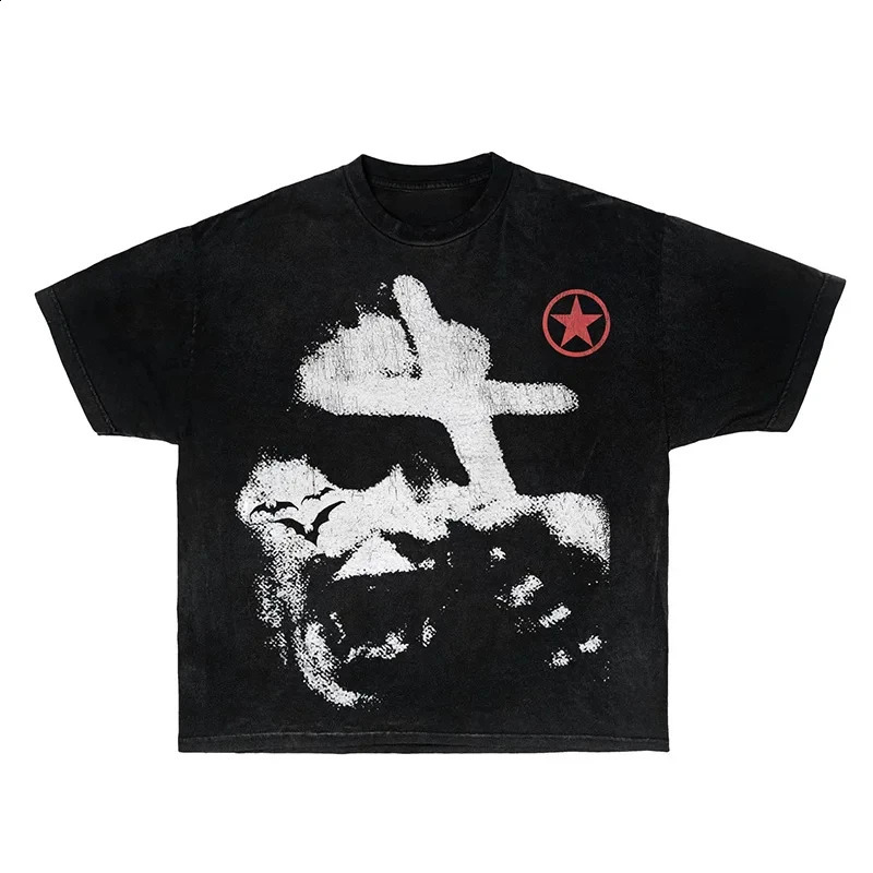 Street clothing Y2K pure cotton Tshirt Harajuku graphic printing oversized punk short sleeved rock gothic retro top hiphop fashion 250318